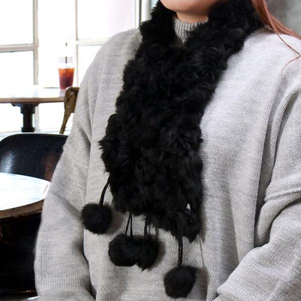 토끼털 방울 여성용 겨울 목도리(블랙)