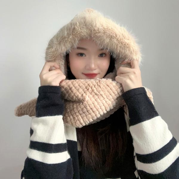 포근하루 일체형 겨울 후드 머플러(베이지)