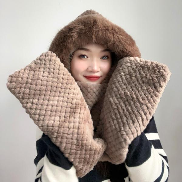 포근하루 일체형 겨울 후드 머플러(브라운)