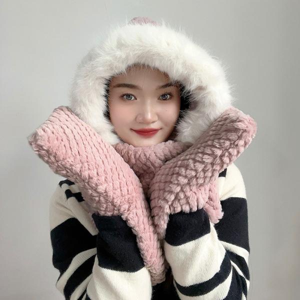 포근하루 일체형 겨울 후드 머플러(핑크)
