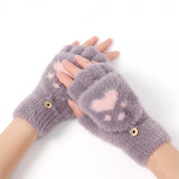 심쿵 겨울 밍크 벙어리장갑(퍼플그레이)