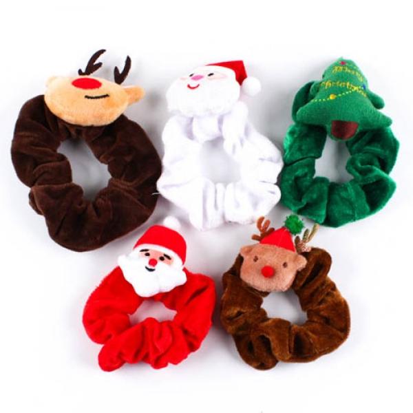 132D,E11] 1500 크리스마스 팬시피아 캐릭터 곱창 머리끈 (10개세트)