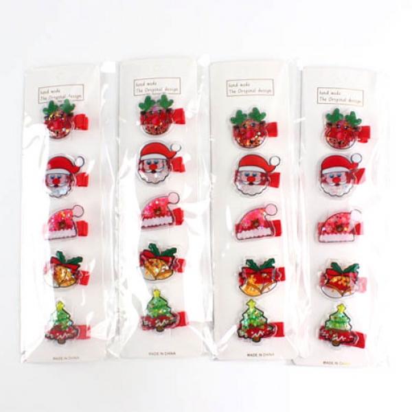 134A,D10] 2500 크리스마스 팬시피아 반짝 볼록 집게핀(5P) (10개세트)