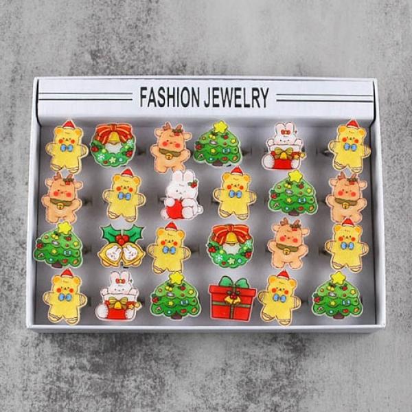 125A] 1000 크리스마스 팬시피아 테두리 캐릭터 반지 (24개세트)