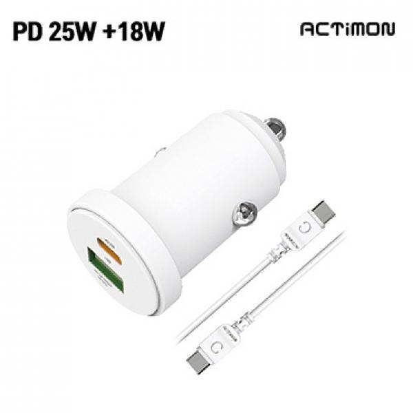엑티몬 PD QC 25W PPS 2포트 초고속 차량용충전기 [5V/3A/9V/2.77A/12V/2.08A] 분리형/CTOC케이블 포함