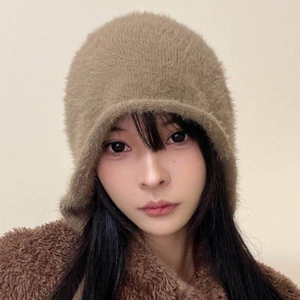 여성 겨울 스트랩 후드 모자 부드러운 비니 귀도리 방한버킷햇 털벙거지