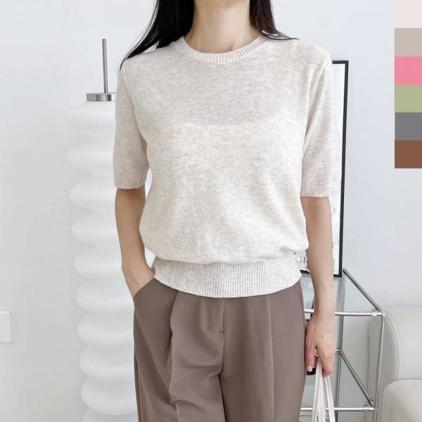 CAT 1004 여자캐시미어 라운드 반팔니트
