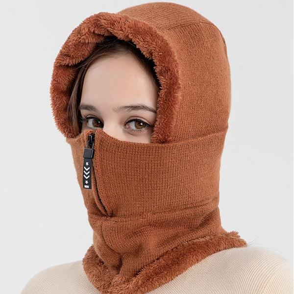 플러피 집업 넥워머 모자 겨울 방한모자(브라운)