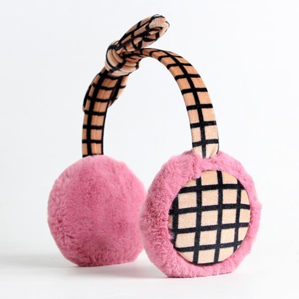 체크 리본 겨울 귀마개