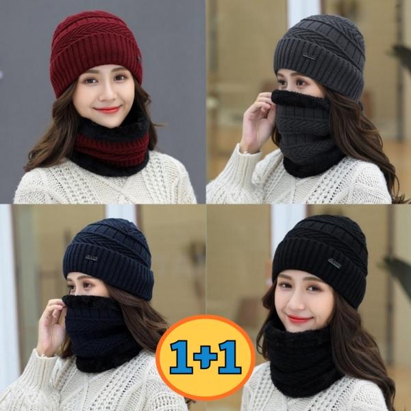 1+1 여성 방한 넥워머 비니 모자 겨울 목도리 털모자 세트