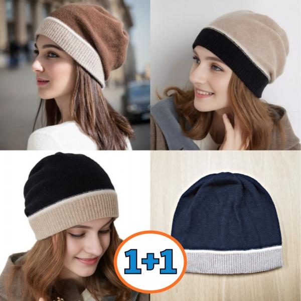 1+1 여자 겨울 패셔너블 비니 두건모자 배색 비니