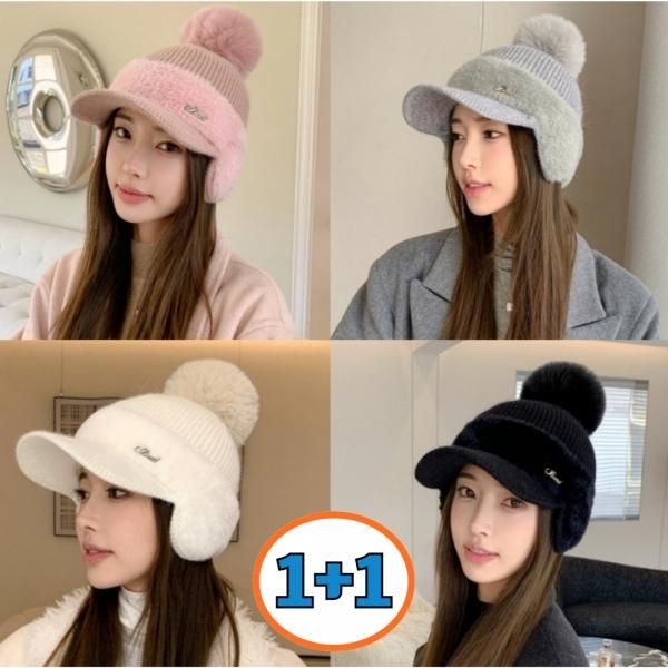 1+1 여성 겨울 방한 귀도리 귀마개 털모자 골프 챙모자