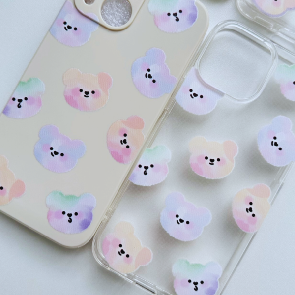 [반품불가]16 프로 맥스(iPhone16 Pro Max) 레인보우 곰 패턴 투명 케이스