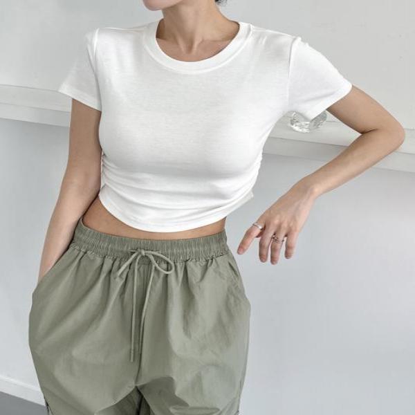 위드썸띵 셔링티셔츠 크롭티 여성반팔티셔츠 크롭반팔 여성티셔츠 반팔크롭티 여자크롭티 셔링 크롭티셔츠