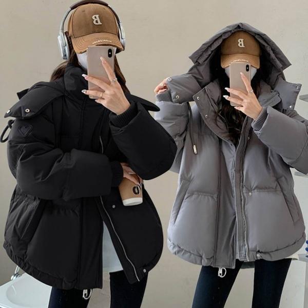 여성 하트 럽 패딩 겨울 두꺼운 바람막이 후디 아우터