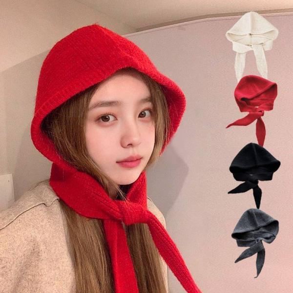 소프트한 디자인 귀여운 후드 벙거지 모자 목도리