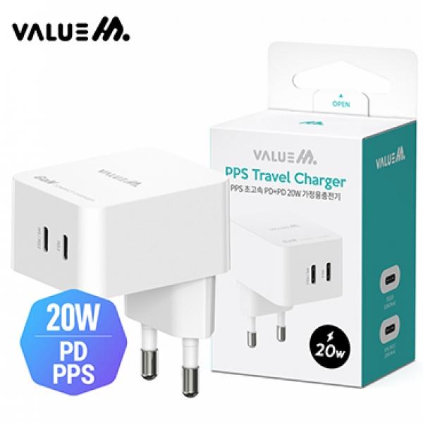 스퀘어 GaN PD 20W PPS 2포트 초고속 가정용충전기 [5V/3A/9V/2.22A/12V/1.67A] 분리형/케이블 미포함