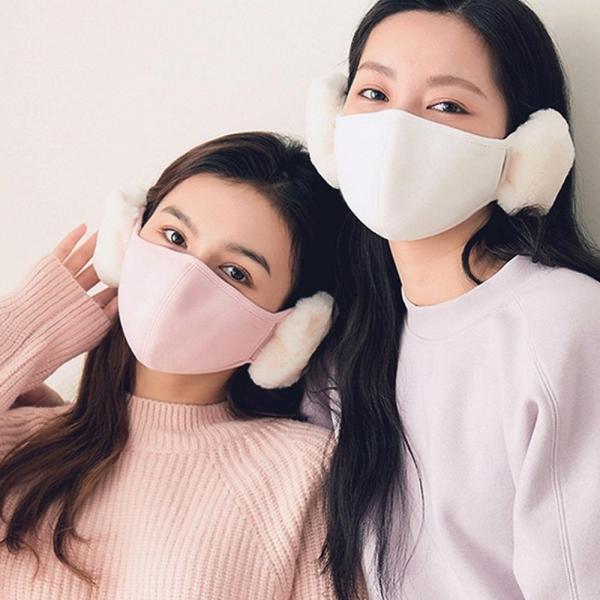 토끼털 귀마개 마스크 일체형 방한 귀덮개 안면 귀도리 자전거 보온