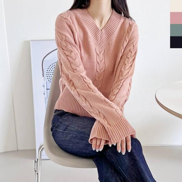 CAT 1028 여자 러블리 꽈배기긴팔니트