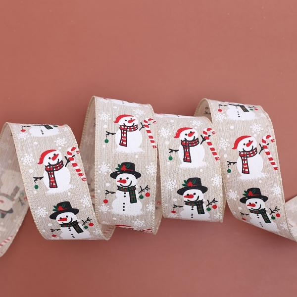 행복한 눈사람 크리스마스 리본 베이지 3m