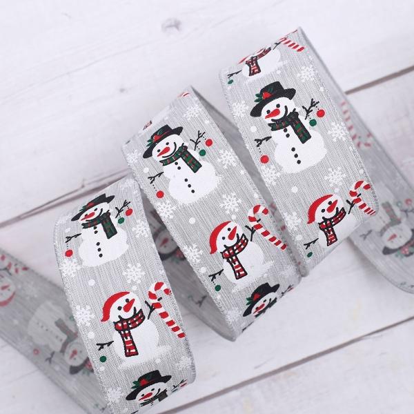 행복한 눈사람 크리스마스 리본 실버 3m