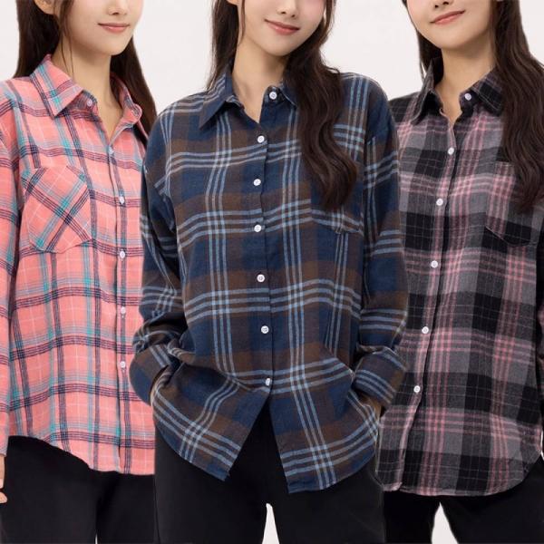 빅체크 남방 긴팔 여자 셔츠