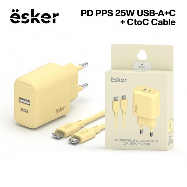 가정용 GAN PPS PD25W USB+C 2포트 충전기(CtoC 1.2M 케이블 포함)