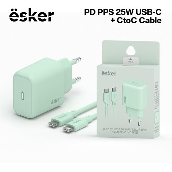 [에스커]가정용 GAN PPS PD25W C타입 1포트 충전기(CtoC 1.2M 케이블 포함)