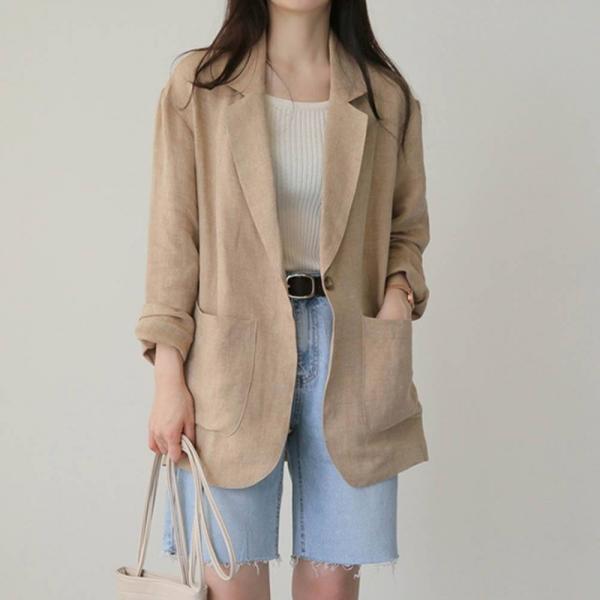 여자린넨자켓 긴팔 시원한 소재 여름가을용 원버튼자켓