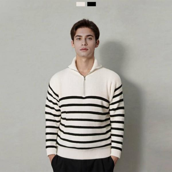 빠른출고 반집업  스트라이프 봄니트 2COLOR