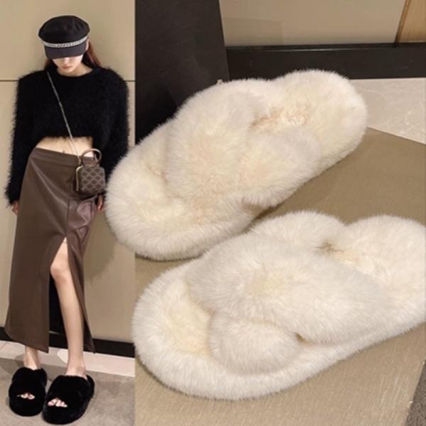 여자 고급 논슬립 겨울 보온 털 슬리퍼 실내화 샌들