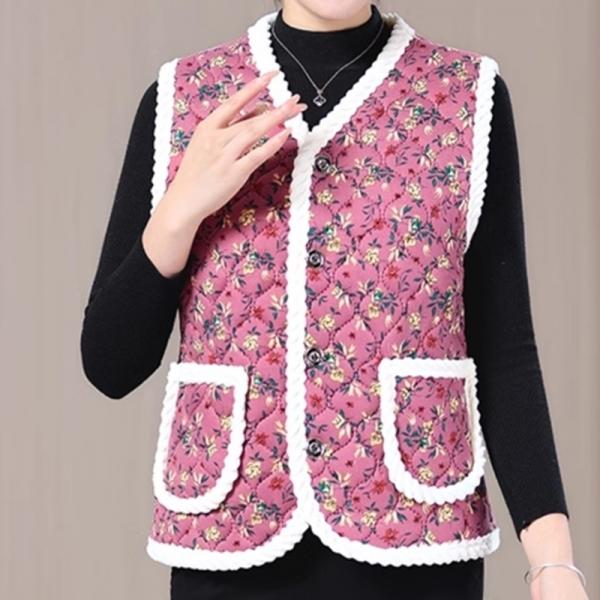 겨울 경량 할머니 엄마 꽃무늬 김장 누빔 기모 재킷