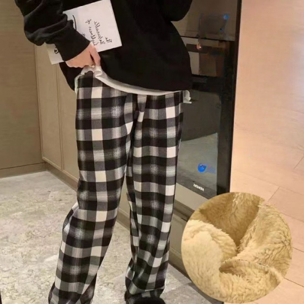 겨울 방한 일자핏 와이드핏 기모 체크무늬 바지 팬츠
