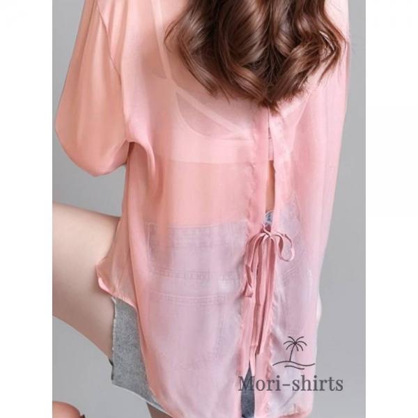 모리셔츠 뒤트임 여름 달숨 셔츠 숨결 핑크 살안타템 시스루 오간자 긴팔 여름셔츠 여자셔츠 실크셔츠 비치