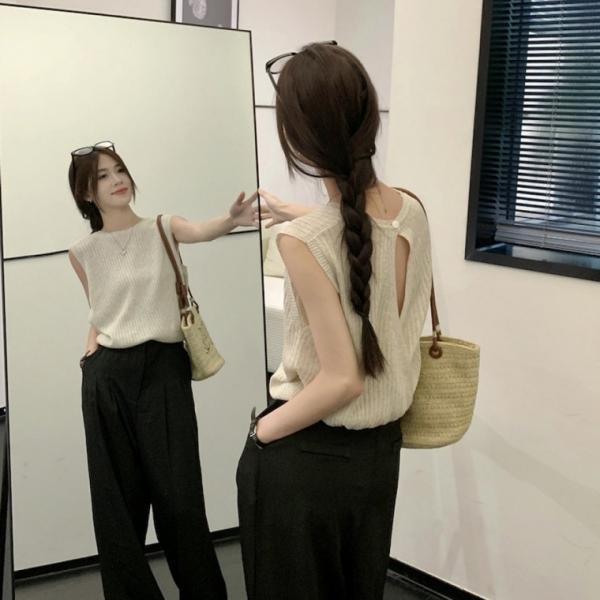 슬리브리스크로스탑 여자 여름니트 반팔 민소매 나시