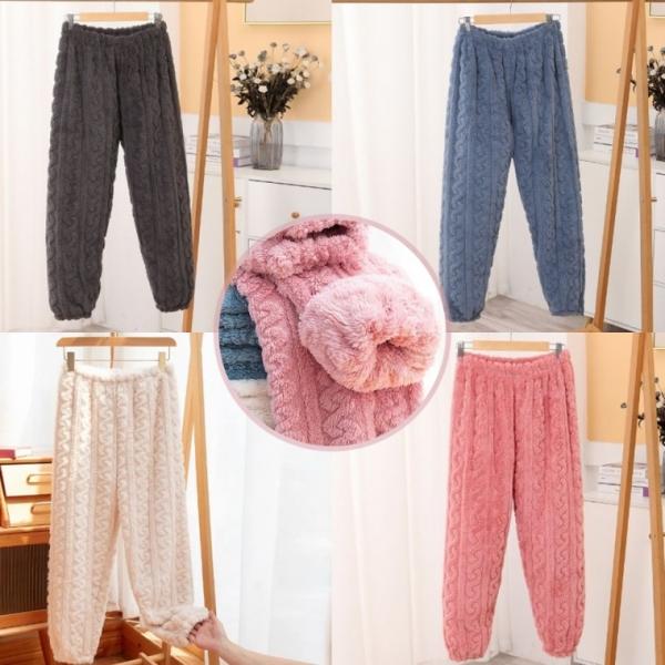 자수두툼수면바지 수면 바지 남성 여성 겨울 보온 홈웨어