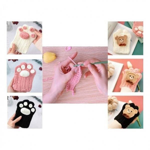 DIY 핸드 워머 장갑 키트 세트 곰돌이 발자국 손뜨개 코바늘 취미 생활 워머뜨기 겨울