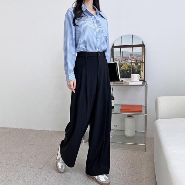 KAA 9004 여자 와이드 포켓 핀턱 슬랙스 팬츠