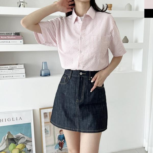 ACC SS1021W 여자 오버핏 시어서커 여름 체크 반팔 남방 셔츠