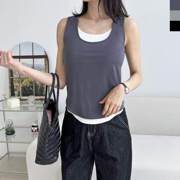 ACC SS1005W 여자 배색 레이어드 스쿱넥 민소매 나시 슬리브리스