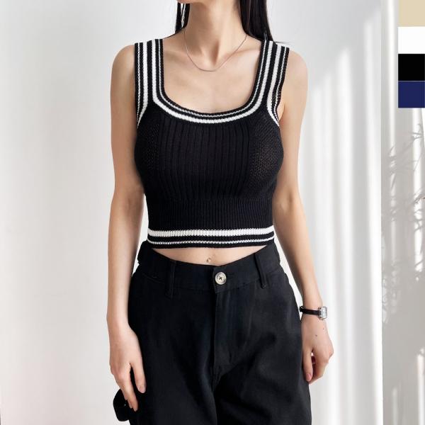 2L-PPT 1043 여자 여름뷔스티에 배색크롭니트나시