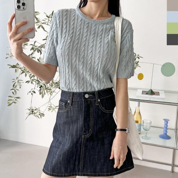 2L-PPT 1041 여자 엘리 케이블반팔니트