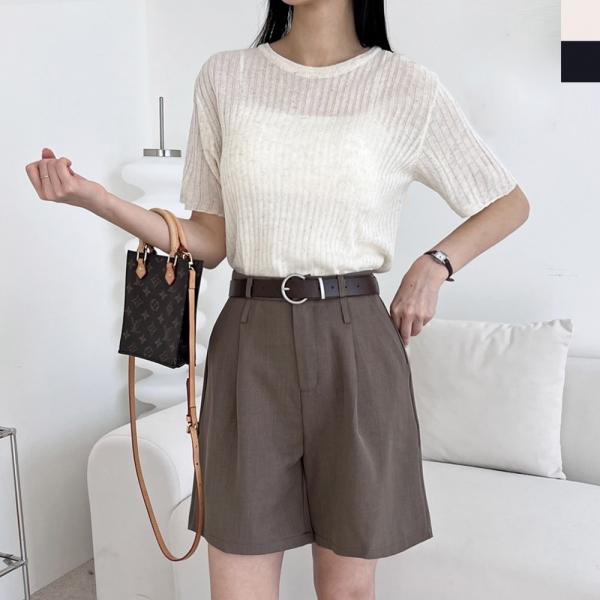 2L-PPT 1016 여자 빌리 라운드 골지 반팔니트