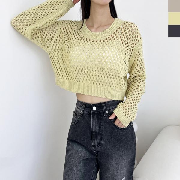 2L-PPT 1012 여자  그물크롭긴팔니트