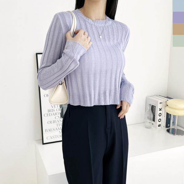 2L-PPT 1009 여자 로미 시스루 세미크롭긴팔니트