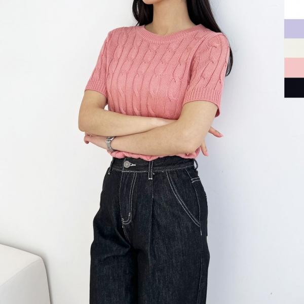 2L-PPT 1002 여자 이지꽈배기 라운드반팔니트