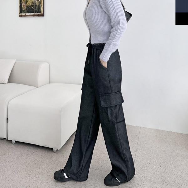 GAA HD-B186W 여자 겨울 기모 웜 카고 데님 스트링 팬츠(기모안감)