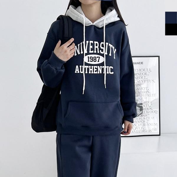 GAA ND745 여자 겨울 오버핏 레터링 기모 배색 후드티(기모안감)