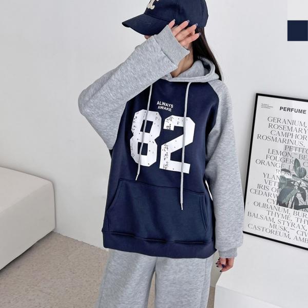 GAA ND746 여자 겨울 오버핏 82 기모 배색 후드티(기모안감)