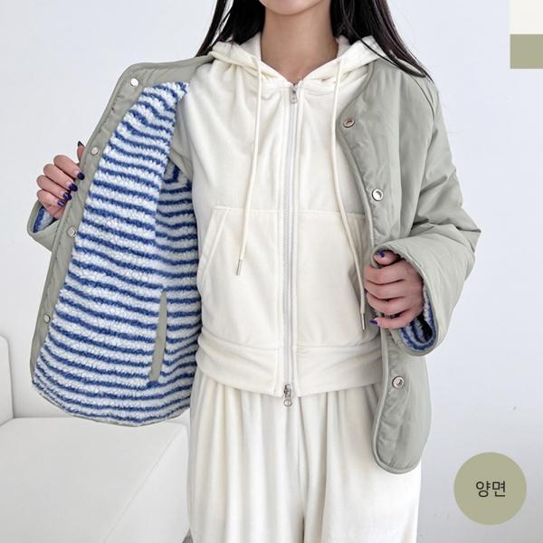 REN 2015 여자 리버시블 양털 뽀글이 스트라이프 양면 점퍼